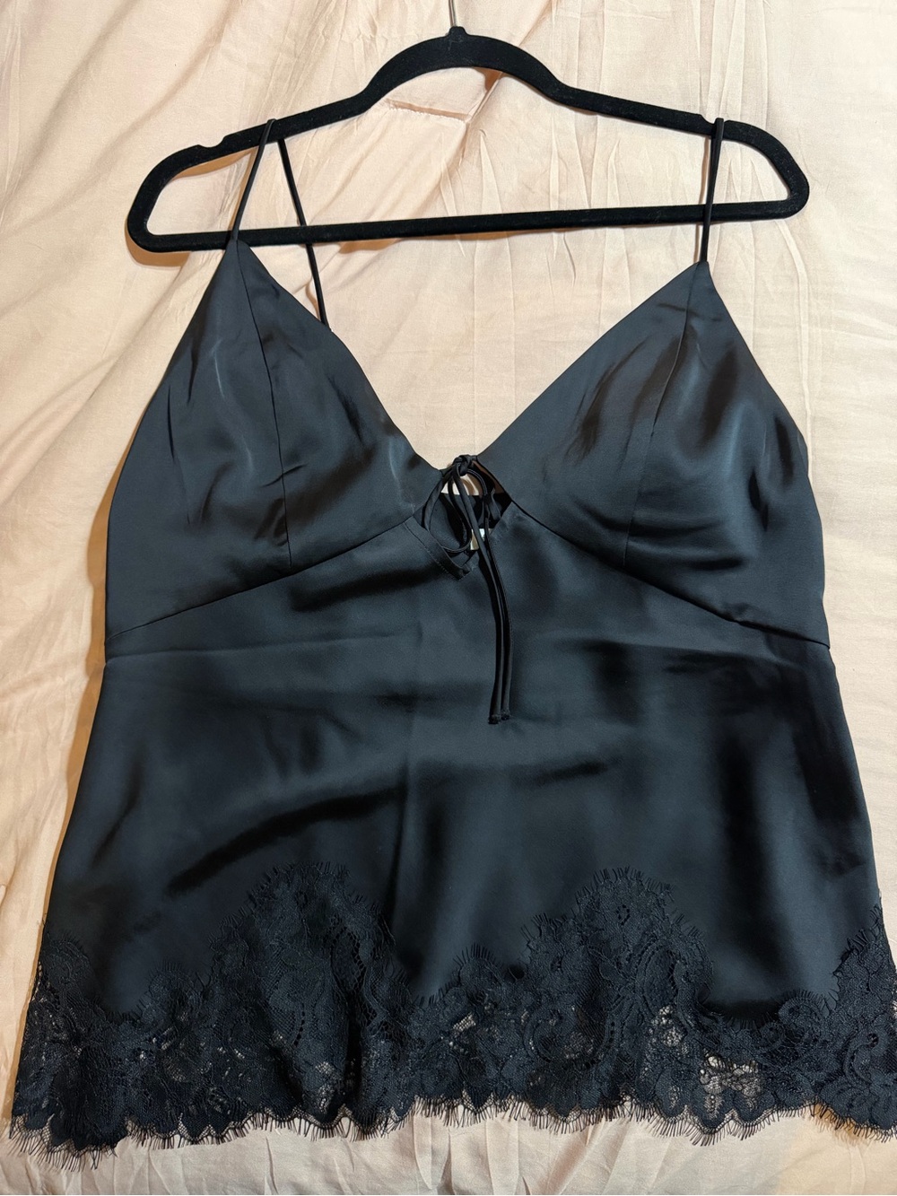 Abercrombie & Fitch Black Satin Lace-Trim Cami